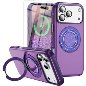 for iPhone 17 Pro Case [Compatible with Magsafe] [15 FT Military Grade Drop Protection] with Screen Protector & Lens Protector,Shockproof Kickstand Phone Case for iPhone 17 Pro (Purple)