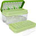 Ice Trays for Freezer with Lid & Bin, Ice Cube Tray Making 64 pcs Ice Cubes, Easy Press to Release Ice, Ice Tray with Storage Bin Chilling Cocktail Whiskey Coffee 2 Trays 1 Ice Bucket & Scoop (Green)