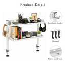 Clamp on Desk Shelf White, 24in 2-Tier Office Desk Shelves Organizer, Shelf for Top of Desk with Headphone Holder and Hooks, Desktop Storage Rack for Home Workspace, Study Rooms, Gaming Accessories