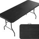 6 Ft Plastic Folding Table,Heavy Duty Portable Table for Indoor & Outdoor,Wood Grain Desktop & 350lbs Weight Capacity,Premium Solutions for Camping,Picnic,BBQ and Party