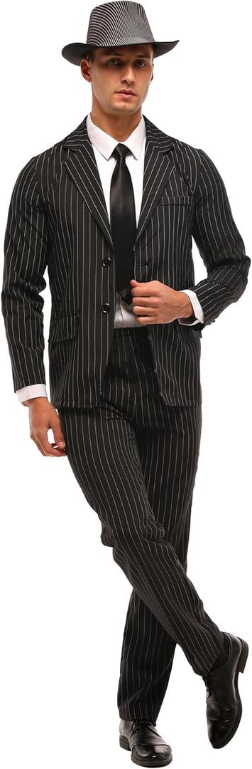 Leadtex 1920's Gangster Costume for Men,Mob Boss Costume for Men,Pinstriped Halloween Suit Include Jacket,Pants and A Tie, XL