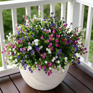 Artificial Flowers Outdoor Fake Plants with Eucalyptus Leaves- 12 Bundles UV Resistant Faux Plastic Greenery for Home, Garden, Porch, and Patio Decoration(Mgenta,Purple,White)