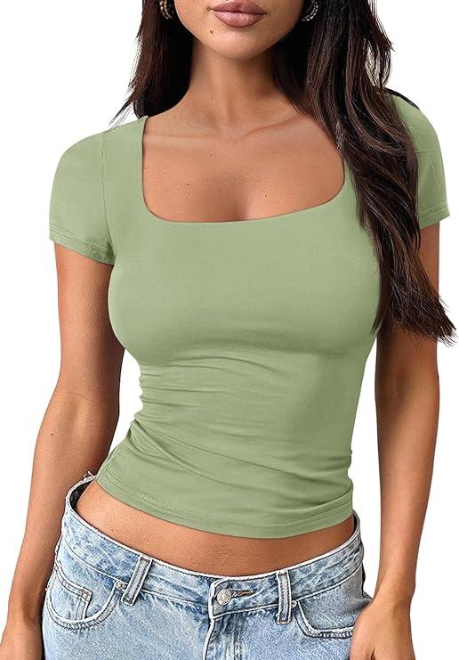 Trendy Queen Tshirts Shirts for Women Double Lined Going Out Crop Tops 2025 Spring Summer Workout Y2k Clothes Beach Fashion
Green, XL