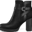 mysoft Women's Ankle Boots Chunky Stacked Heel Zipper Booties - Available in Wide Sizes (7, Buckle Black)