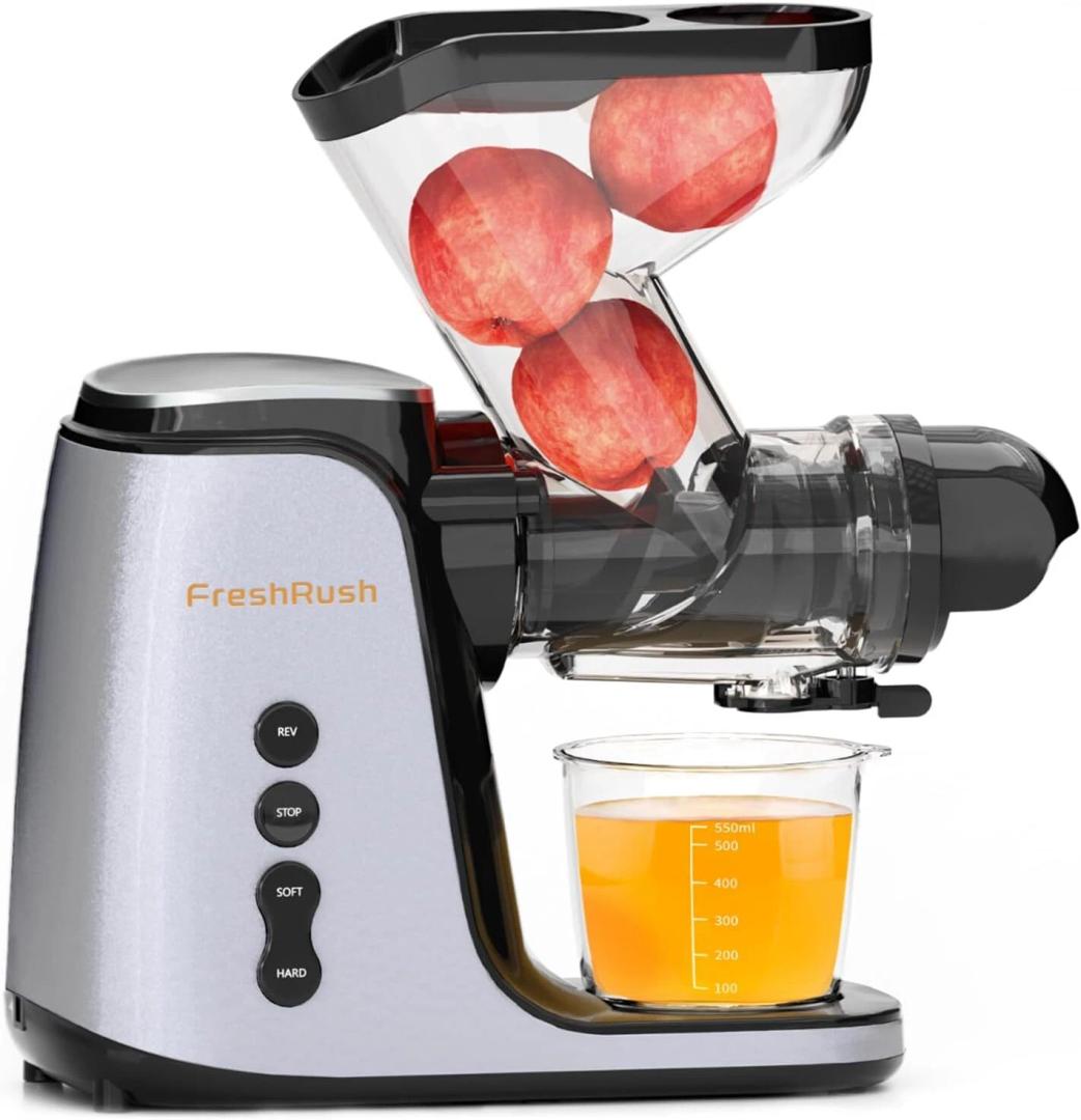 FreshRush Juicer Machines, 3.6 Inch Double Large Feed Chute Cold Press Juicer, High Juice Yield, Easy to Clean，3 Masticating Juicer Modes, Slow Juicer with 200W Motor (White)