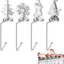 Christmas Stocking Holders for Mantel Set of 4, Non-Slip Adjustable Mantle Stocking Holders, Snowflake Snowman Reindeer Pine Tree Fireplace Stocking Hangers Set for Party Christmas Decorations
