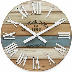 30" Wooden Multi-Color Maritime Coastal Beach Large Roman Wall Clock (Blue, 30 inch) (Roman Blue)