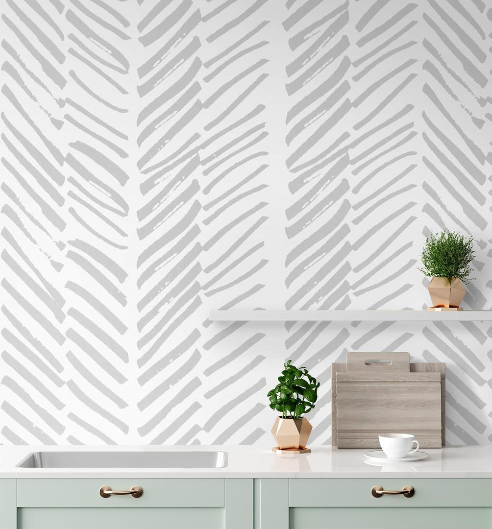 Guvana Line Peel and Stick Wallpaper Gray and White Wallpaper Striped Contact Paper 17.7"x118" Self Adhesive DIY Contact Paper Removable Decorative for Livingroom Bedroom Wall Covering