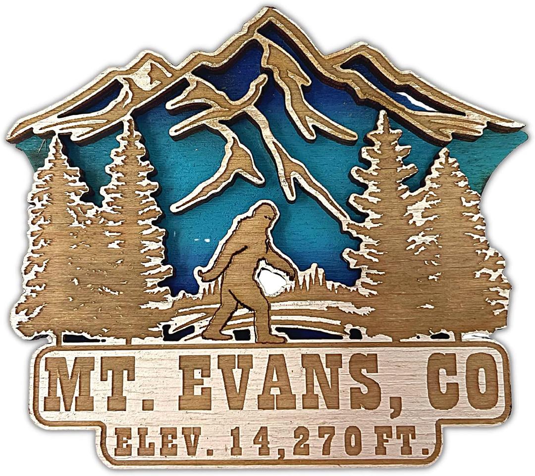 3 x Mount Evans Magnet, Carved Wood Decoration of Rocky Mountains, Colorado Souvenir Magnets, 3 Inches