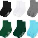 2 x 6 Pack Baby & Toddler Cotton Crew Socks - Non-Slip Grip, Unisex, 6-12 Months (Black/White/Gray/Green/Dark Green/Lake Blue)