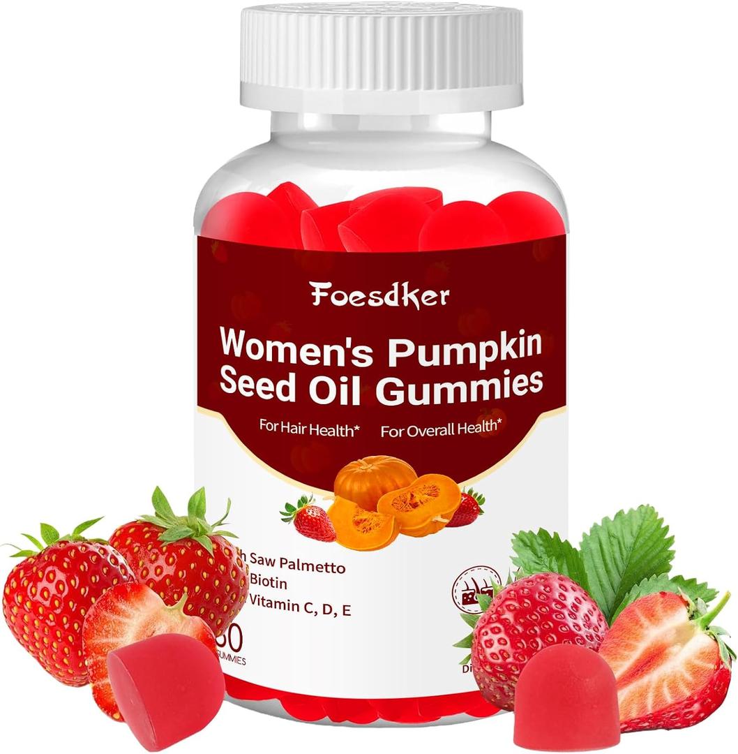 3 x Women's Hair Health Pumpkin Seed Oil Gummies with Saw Palmetto,Biotin,Vitamin C, D, E,for Hair & Skin & Daily Overall Health,Strawberry Flavor, 60 Count