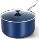 MICHELANGELO 4 Quart Saucepan with Lid, Nonstick Ceramic Sauce Pan with Stainless Steel Handle, 4 Qt Saucepan with Lid Induction Compatible, Oven Safe, Blue
