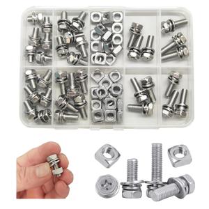 5 x 72 Pack-36 Sets M6 x 10/12/14/16/18/20 Stainless Steel 304 Hex Head Bolts Nuts Washers Assortment Kit for ATV Bike, Motorcycle, Scooter Battery Terminal