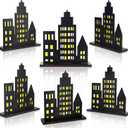 6 Pieces City Skyline Centerpiece Sign Skyscraper Party Decorations Wooden Skyscraper Table Decorations for Hero Theme Birthday Party Supplies
