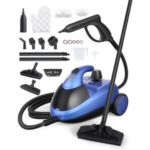 Aspiron Steam Cleaner, 80PSI 293°F Multipurpose Heavy Duty Canister Steamer,Built-In Storage, Handheld Steam Mop for Home Car Upholstery Bed Furniture Carpet Bathroom Tile Grout Floor Cleaning, Blue