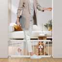 Dog Gate Indoor,18"-45" Adjustable Extra Wide Metal Short Dog Gate to Step Over, 18" Tall Small Pet Gate with 3 Extension Kits, Pressure Mounted for Doorways & Stairs (18-45''W*18''H, White)