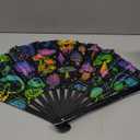 Large Rave Fan UV Glow Hand Fan with Holster for Men/women, Disco Party Favor for Edm Music Festival Club Rave Accessories(Reflective Mushroom)
