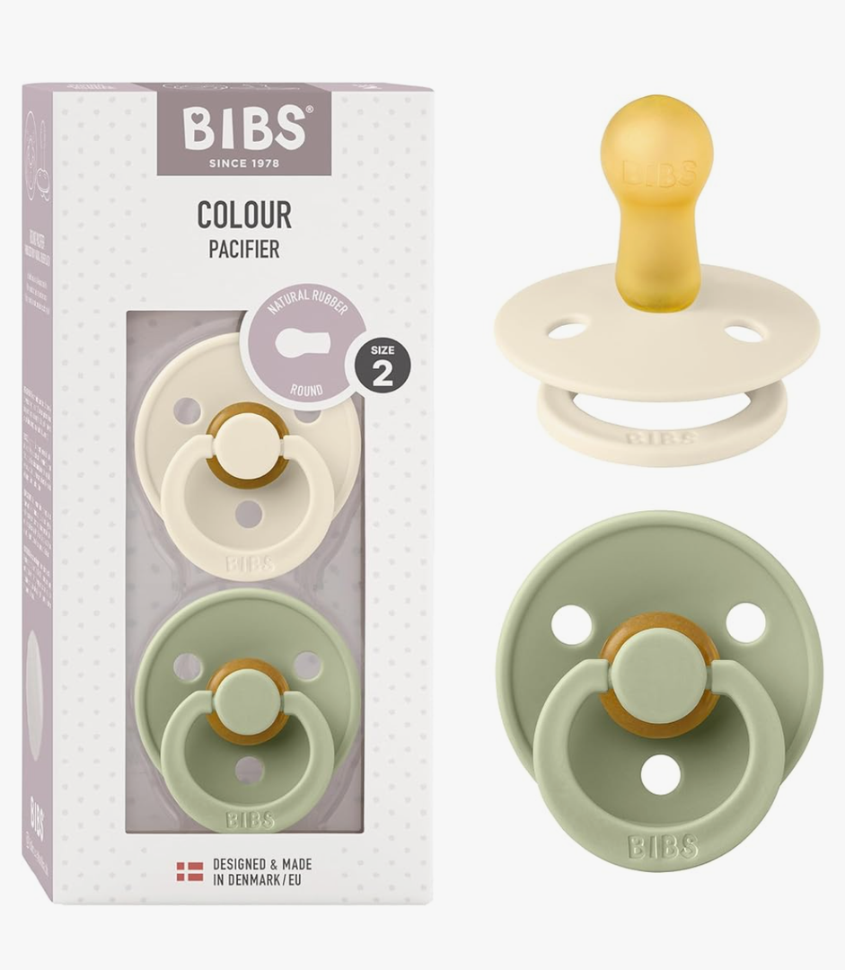 Bibs Colour Pacifier 2-Pack | BPA Free Soother, Round Nipple. Natural Rubber Latex