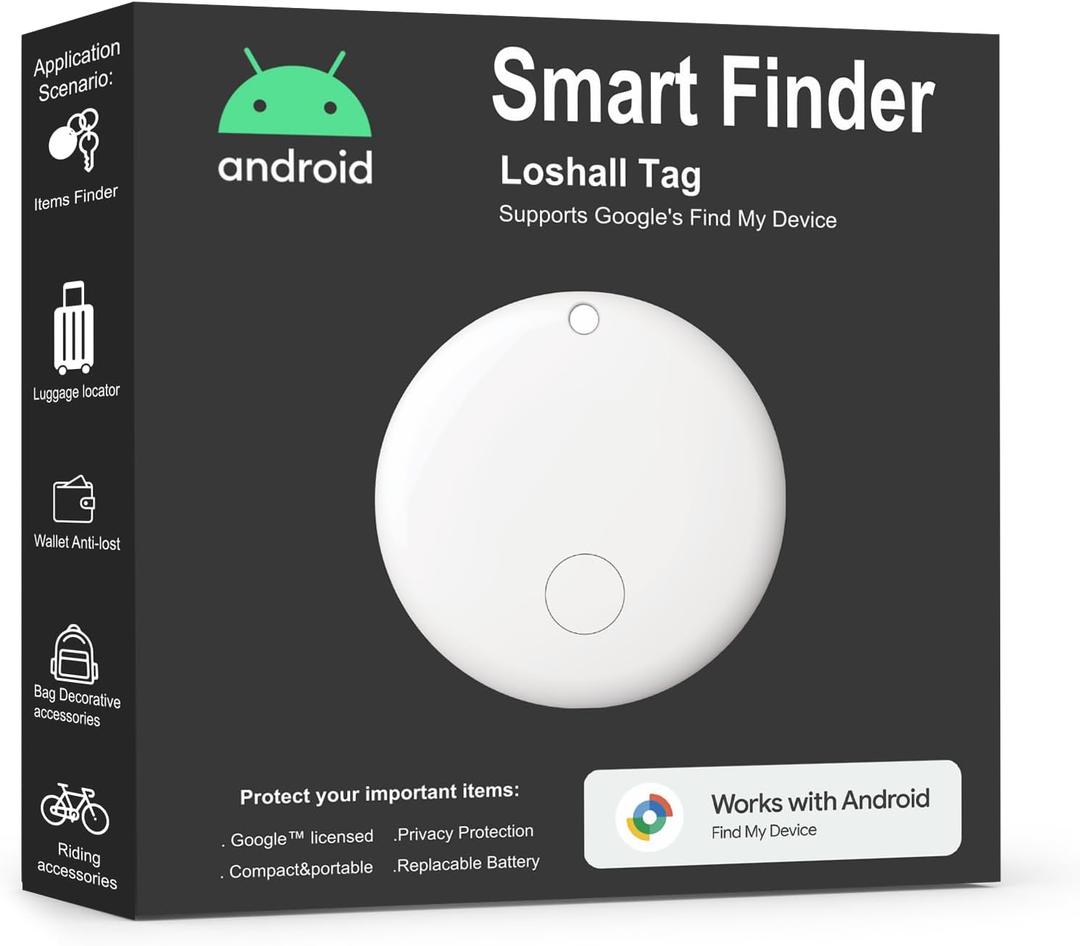 Android Tracker Tags, White Bluetooth Luggage Tags Work with Google Find My Device App (Android Only, not for iOS), Keys Finder and Item Locator for Vehicles Wallet, Bags