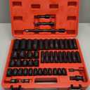 EGOFIX 1/ 2" Drive Impact Socket Set 49 Piece, Standard and Deep Metric Socket (9-25mm, 27, 30, 32mm), Includes Extension Bars, Universal Joint and Adapter, 6 Point Design, Cr-V steel