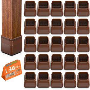 BAIPOK 36Pcs Chair Leg Floor Protectors, Square Silicone Chair Leg Protectors for Hardwood Floors, Felt Furniture Pads Chair Sliders, Chair Leg Covers, Reduce Noise & No Scratch, Brown, Large (Square L (1.25'' -1.60''))