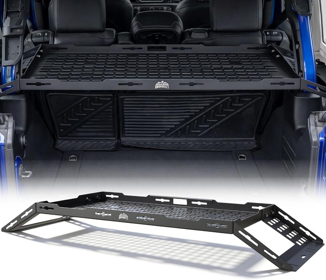 Rear Trunk Cargo Rack Basket Tray Fit for 2007-2026 Jeep Wrangler | JK JL Unlimited 4 Door Hardtops, Interior Luggage Carrier Storage Shelf for Camping Trip Gear