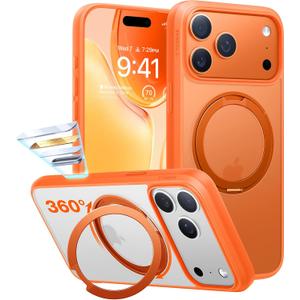 TORRAS Upgraded 360 Magnetic Stand for iPhone 17 Pro Max Case with Camera Control, Fit for MagSafe with Ring, Mil-Grade Protection, Translucent Slim for iPhone 17 ProMax Case Ostand, Neon Orange