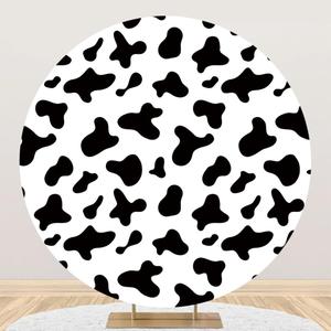 Renaiss 6x6ft Cow Print Round Backdrop Cover Cow Spots Black and White Cow Skin Farm Animal Circle Background Bridal Shower Baby Shower Cowgirl Cowboy Birthday Party Decor Arch Photo Booth Props (Diam 6ft / 1.8m)