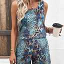 Women's Two Piece Loungewear Set, Leopard Print U Neck Sleeveless Tank Top And Casual Shorts Pajama Outfit Small