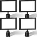 Kigley 4 Pack Stanchion Sign Holder Horizontal Double Sided Frame with Cover Landscape Display for 8.5 x 11 Inch Paper Size Stanchion Post Top Crowd Control Queue Barrier (Black)