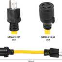 5-15 Male Plug to Locking L14-30 Female Receptacle Adapter Cord, 12 inch