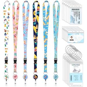 6 Pack Cruise Ship Lanyards, Cruise Lanyards for Ship Key Cards with Waterproof ID Holder Cruise Luggage Tags Retractable Badge Reel & Detachable Buckle for Cruise Essentials
