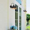 12in Farmhouse Barn Light Outdoor, 2 Pack Garage Exterior Matte Black Gooseneck Sconce with Brass Interior, Large Outside Porch Door Wall Mount Lights for Patio, Entryway, Balcony, 12" Dome