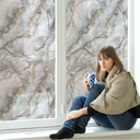 DKTIE Marble Pattern Privacy Window Film with Installation Tools, Static Cling No Glue Window Marble Stained Glass Window Film Coverings Glass Sticker (Quicksand Gold, 35.4" x 118.1")