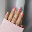 BTArtboxnails Short Square French Tip Press on Nails - 5 Bright Spring Colors, Strong UV Gel Bond for Long Wear, Salon Fake Nails for Easter & Parties, 160Pcs