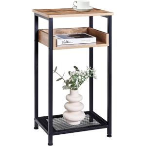Tall Side Table, 30 inch High End Table, Small Entryway Table, Bedside Table for Living Room and Bedroom, Greige & Black