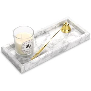 Marble Bathroom Vanity Tray, Natural Luxury Vanity Home Kitchen Bathroom Table Tray, Stone Decorative Countertop Dresser Trays for Key Coffee Perfume Jewelry Makeup (Carrara White, 12"x 5" x1.2")