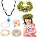 Princess Costume Accessories Set for Women Include Ocean Pendant Hawaii Flowers Garland Headband Flower Hair Clips 3 Boho Shell Anklet Hawaiian Party Costume Accessories Party Favors Dress Up Set