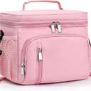 Insulated Lunch Bag for Men & Women, 9L Leakproof Lunch Box Soft Cooler Tote with 5 Pockets, 600D Oxford, EVA Lining, Adjustable Strap for Work, Picnic, Beach&Travel-Pink