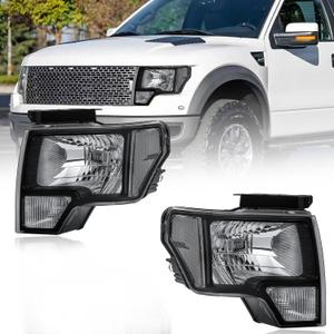 Headlights Assembly Compatible with 2009-2014 Ford F150 Left and Right Side Replacement Headlamp Black Housing Clear Reflector