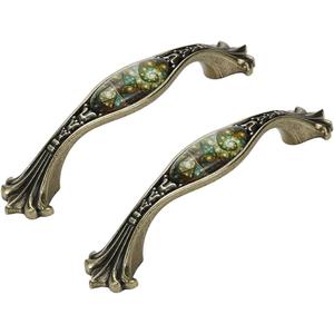 Wealrit 2 Pcs European Antique Drawer Pulls Bronze Arch Cabinet Pulls with Stained Glass Pattern Vintage Metal Dresser Handles Decorative Furniture Pulls 96mm Hole Center 96 mm (3.8 inch)