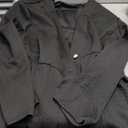 Milumia Women's Plus Size Textured Button Down Blazer V Neck Ruffle Hem Jacket (5X-Large Plus, Black)