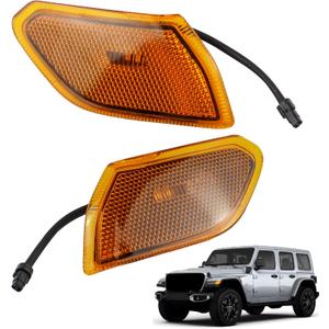 2Pcs Amber LED Front Side Marker Lights Compatible with 2018 2019 2020 2021 2022 2023 2024 Jeep Wrangler Turn Signal Indicator Light Replaces 68302119AB CH2550137 68302120AB