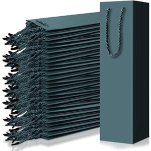 Fulmoon 80 Pack Bags Bulk Gift Bag 3.7 x 3.5 x 14 Inch Sturdy Paper Luxury Bag with Handles for Champagne, Alcohol, Gifts, Retail, Business Gift Wrap, Party Favor(Green)