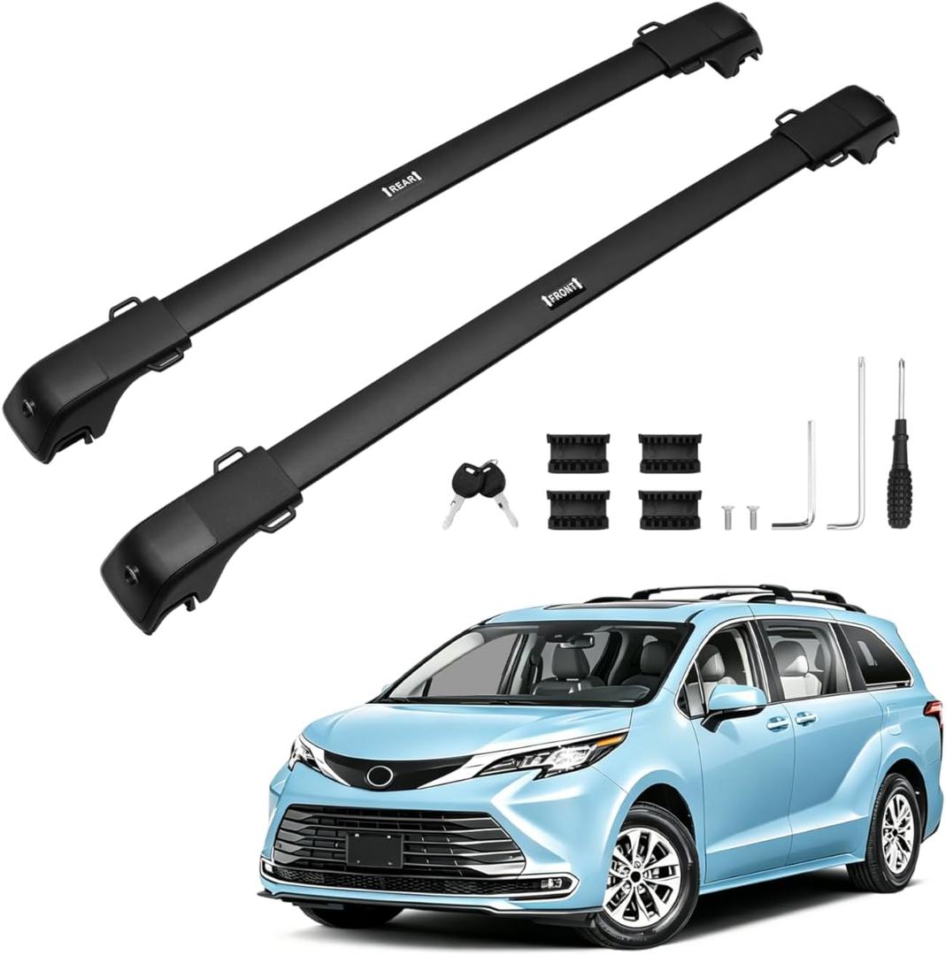 Powerty 268LBS Roof Rack Cross Bars for 2021-2026 Toyota Sienna Accessories with Raised Side Rails, Lockable Aluminum Roof Crossbars Rooftop Heavy Duty Luggage Racks Carrier for Sienna