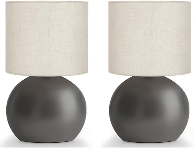 Modern Small Table Lamp Set of 2, Minimalist Nightstand Bedside Lamps with One-Button Inline Switch, 10.4 Inch Desk Light for Bedroom, Living Room,Including Light BulbGrey