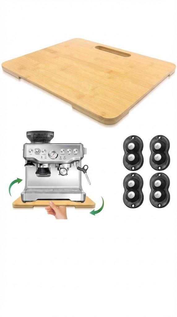 Appliance Slider 360° Rolling Tray for Coffee Maker- Bamboo Coffee Pot Slider Tray for Countertop Rotation Sliding Tray with Wheels, Appliances Mat Easily from Under the Cabinet, Natural (15.7"×13")
