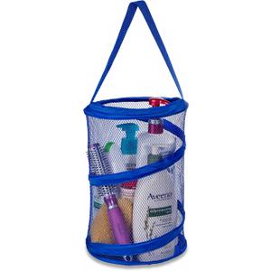 Handy Laundry Foldable Shower Caddy - Collapsible, Portable, Drainage Hole, Carry Handle, Large Compartments. Great Organizer for Camp, Travel, Gym, and Dorm (Blue)