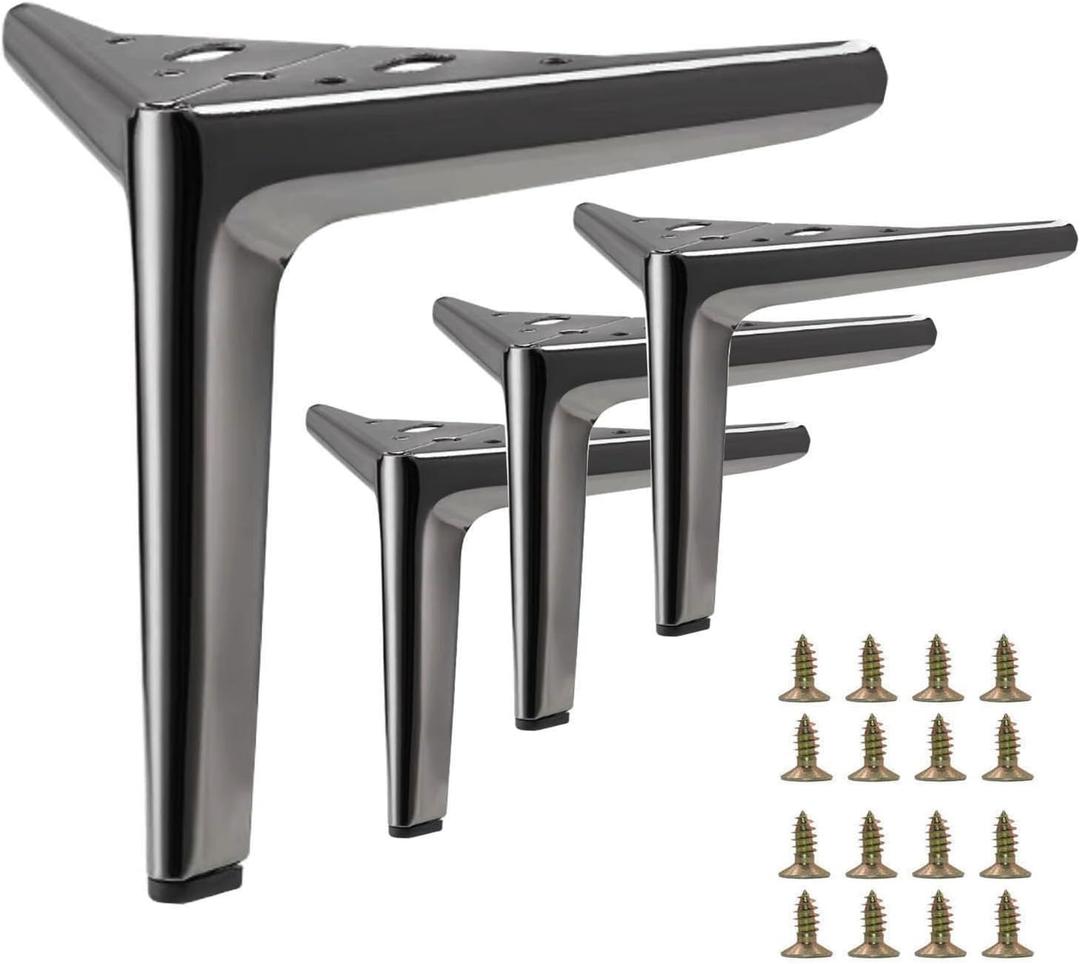 6 Inch Gun Black Metal Furniture Legs Heavy Duty Triangle Furniture Feet DIY Modern Replacement Legs for Cabinet Sofa Couch Chair-Set of 4