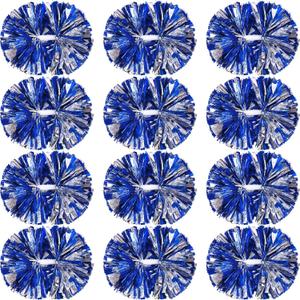 Hoteam Cheerleading Pom Poms Cheer Pompoms with Baton Handle Metallic Foil Pompoms for Adult for Team Sports Party Dance Cheering Squad Accessories, 14 Inch (Blue, Silver)